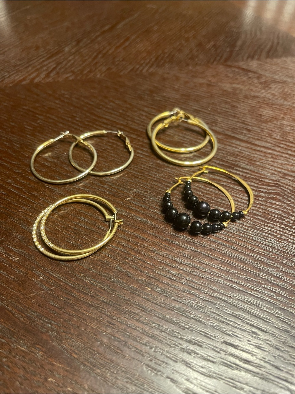 Gold Hoop Earrings Set 4 pair